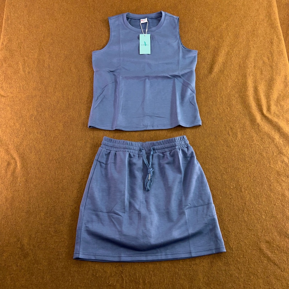WIHOLL Womens Small Blue Sleeveless Tank Top and Skort 2 Piece Set NWT